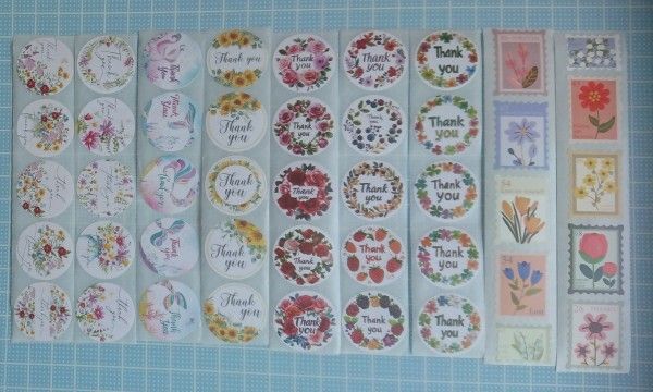 サンキューシール ギフトシール 600枚 大きめサンキューシール 100枚 花柄 フラワー リーフ 葉っぱ グリーン