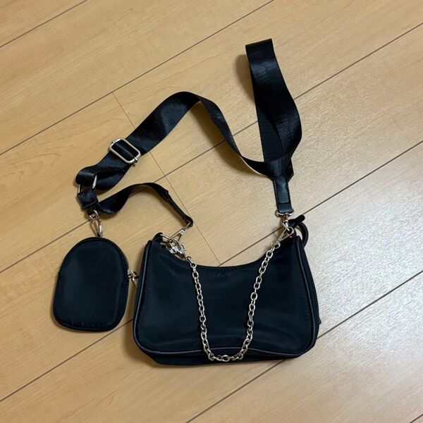 shoplist ポーチ付きショルダーバッグ 黒 BLACK