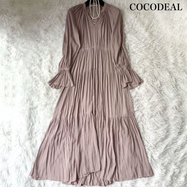 COCODEAL ココディール ベルスリーブ シャーリング ロングワンピース とろみ 1サイズ スキッパー フレアワンピース