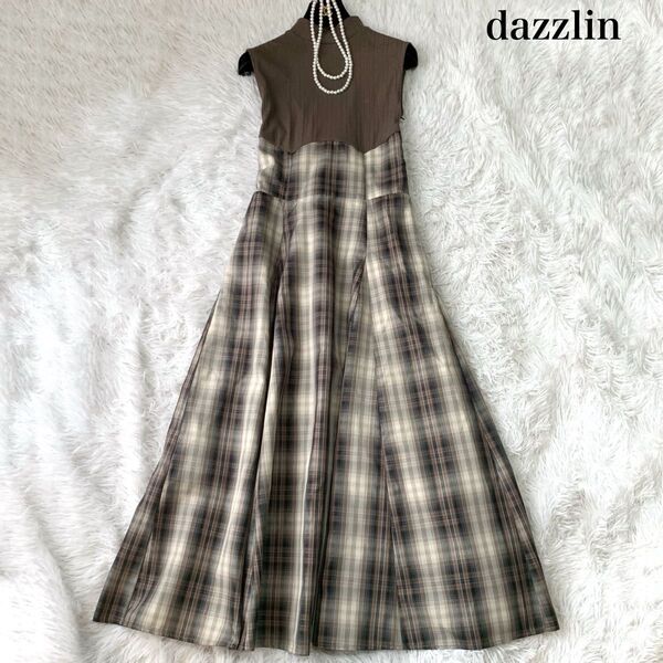dazzlin ダズリン チェックノースリーブコルセットワンピース ロング フレア Mサイズ レースアップ 近年モデル