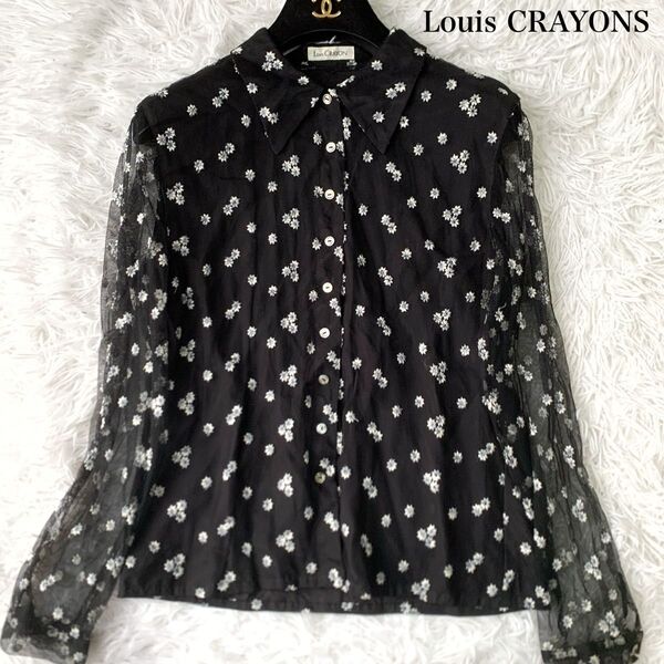 Louis CRAYONS ロイスクレヨン 花刺繍 レースシャツブラウス 袖シースルー Mサイズ