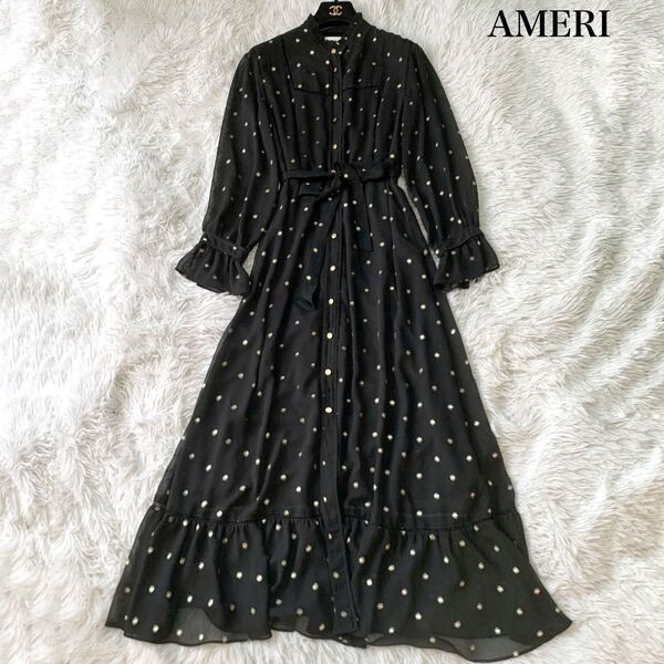 AMERI VINTAGE アメリヴィンテージ スパークルドットワンピース ロング ベルテッド M 田中みな実着用 難あり