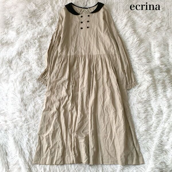 ハンドメイド作家様 ecrina エクリナ セーラーカラー ロングワンピース ギャザー ゆったり ナチュラル系