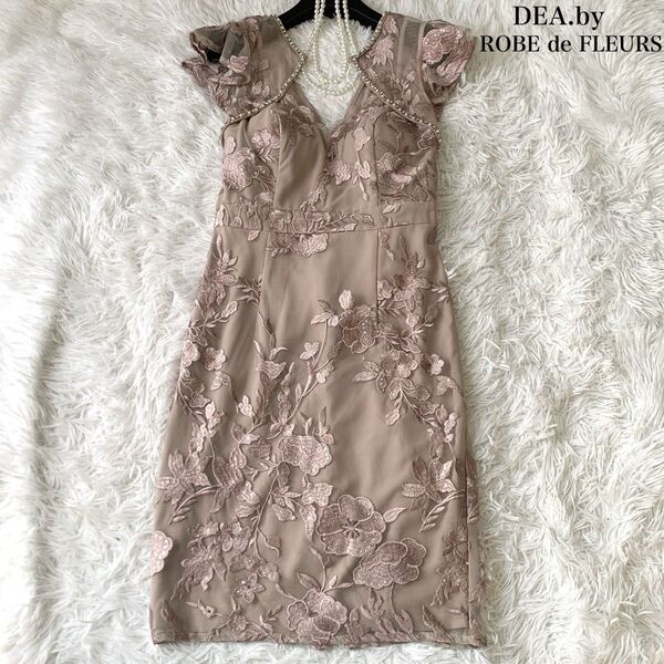 DEA.byROBEdeFLEURS ローブドフルール 刺繍レース タイトドレス ミニドレス キャバ 花柄 L 定価2.5万