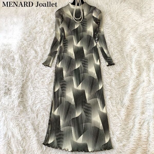 MENARD Joallet メナードジョアレット 総柄 総プリーツ カットソー ロングワンピース M ストレッチ有 日本製