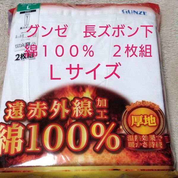 ①GUNZE グンゼ メンズ 紳士 綿100% 遠赤外線加工 保温 あったか 厚地 Lサイズ 長ズボン下 2枚組 ホワイト