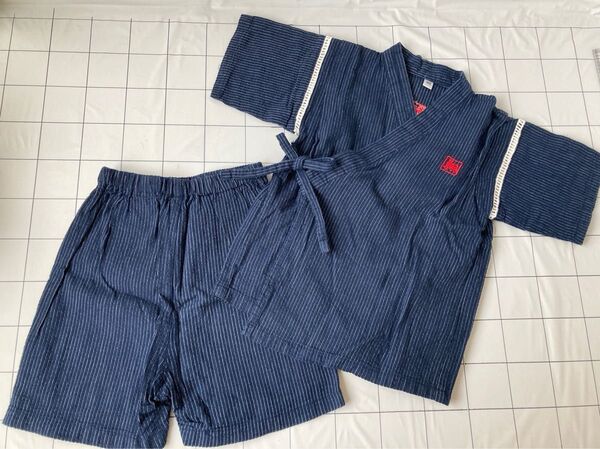 子供用 甚平 ストライプ 100★紺色 男の子★夏祭り 花火 旅行