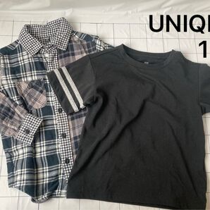 UNIQLO 110 半袖Tシャツ 長袖シャツセット★ドライEXクルーネックTシャツ 速乾 黒 グレー チェック柄 上着