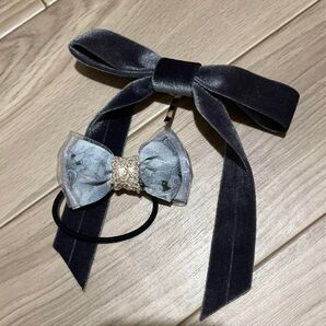 2点★ベロアリボンバレッタ★ヘアカフ★インド刺繍リボン★ハンドメイドヘアゴム