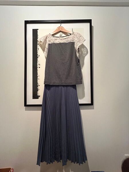 夏服トップスとスカート 2点セット レース、プリーツスカート
