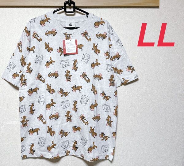 新品 トムとジェリー メンズ Tシャツ ライトグレー LL