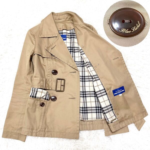【変形釦 極美品】 BURBERRY トレンチコート ノバチェック バーバリーロンドン ウールライナー ベルト ロゴ M ベージ