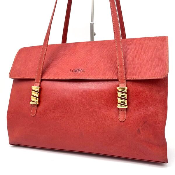 LOEWE ロエベ ショルダーバッグ トート 肩掛け ベラスケス A4可 ツイスト金具 レザー スウェード 大容量 赤系 レッド系