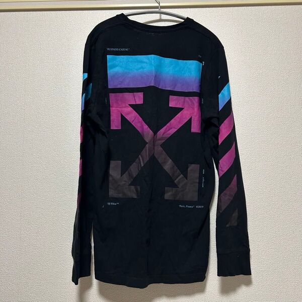 OFF-WHITE オフホワイト Mサイズ 長袖Tシャツ グラデーションロゴ ブラック