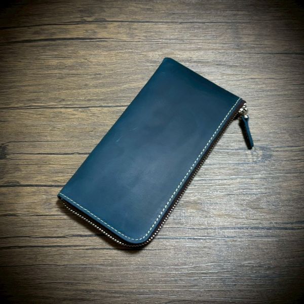 イタリアンレザー L字 ファスナー 長財布 ヌバック 牛革 本革 経年変化 新品 お札入れ 送料無料 ネイビー 紺 NN-00NV