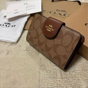 COACH コーチ 二つ折り財布 シグネチャー ブラウン(訳あり)
