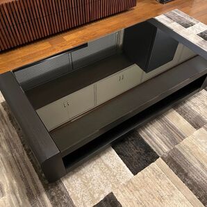 美品♪ニトリ ベルネF ローテーブル アルモニア アクタス 黒 ブラックガラス センターテーブル リビングテーブル