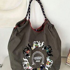 刺繍 馬柄 ナイロントートバッグ 大容量 お買い物バッグ トートバッグ クーポン