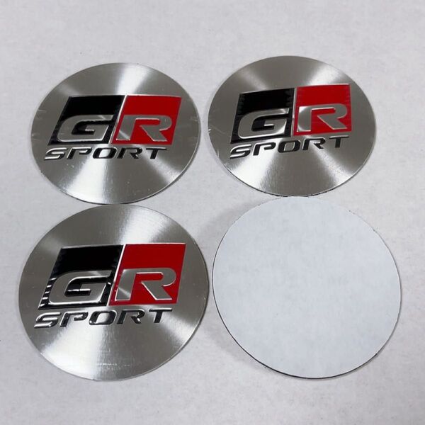 トヨタ GR スポーツ ホイールセンターキャップ カバー アルミステッカー シルバー 4枚セット、