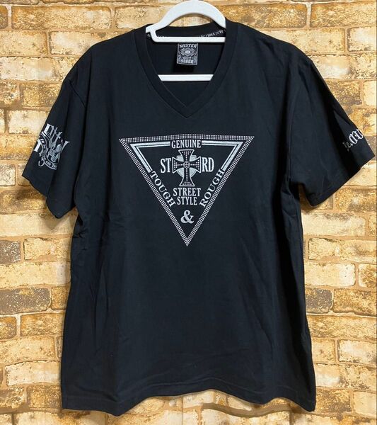 used しまむら購入 ラメ入りプリント 半袖Tシャツ ブラック LL ②