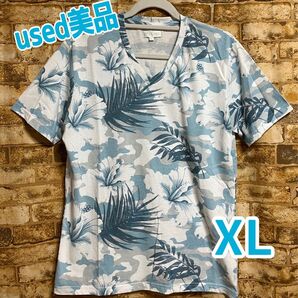 used(試着+洗濯済み)メンズ 迷彩花柄 半袖Tシャツ XL 薄手
