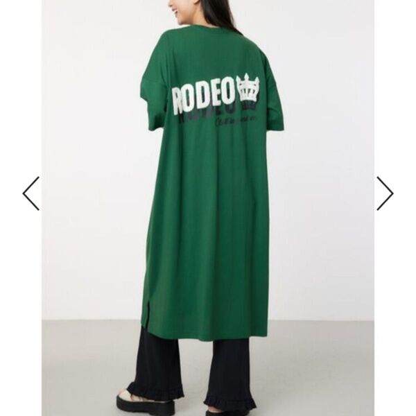 ロゴ Tワンピース Rodeo Crowns/RODEO CROWNS WIDE BOWL グリーン ロング ワンピース 綿