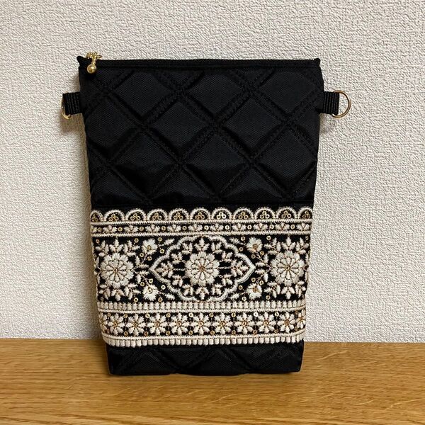 020 インド刺繍リボンのスマホショルダー ハンドメイド ショルダーバッグ ポシェット