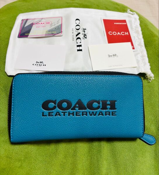 【超美品】コーチ 財布 ブルー アコーディオン COACH 長財布 ロングウォレット プレゼント 誕生日 財布 メンズ
