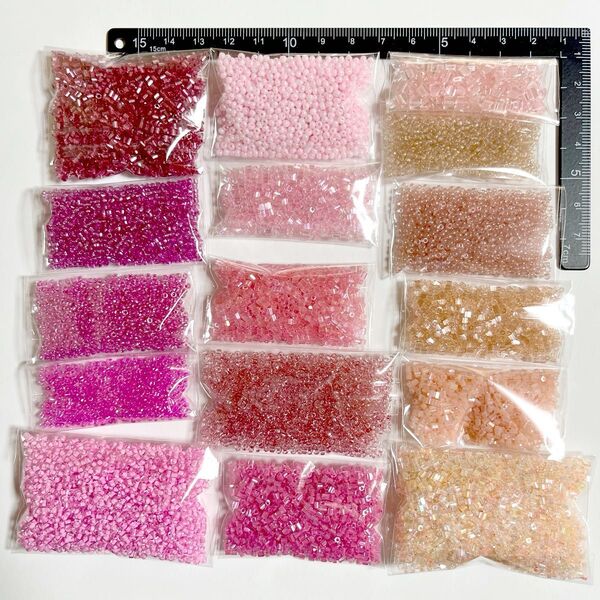 ビーズ 丸小 丸中 六角ビーズ 五厘竹 まとめ売り 200g 16点 toho ピンク系