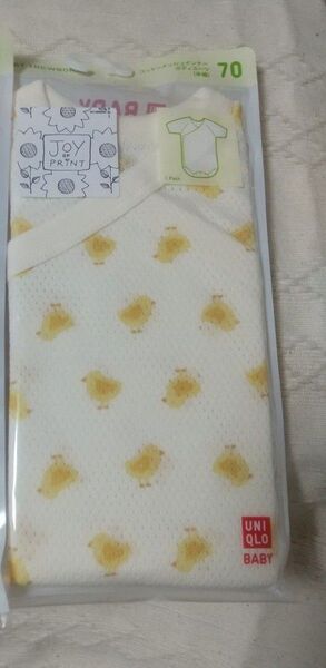 ユニクロ コットンメッシュインナーボディスーツ 70cm 前開き イエロー 半袖