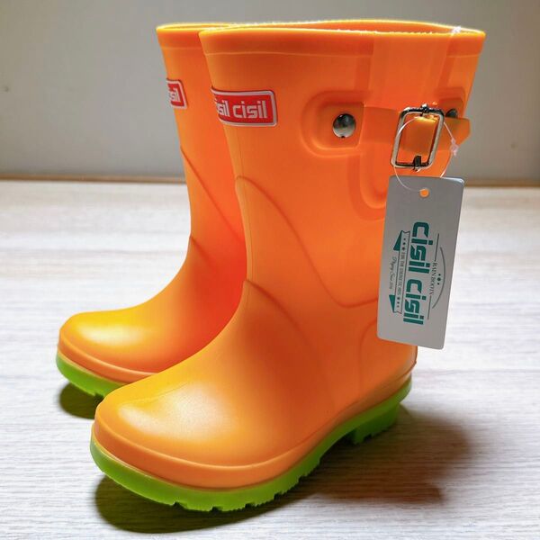 cisil cisil レインブーツ オレンジ グリーン キッズ 未使用 17cm