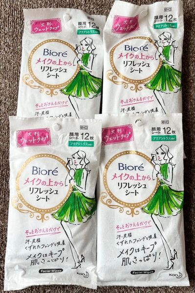 ビオレ メイクの上からリフレッシュシート アクアシトラス 12枚入×4個
