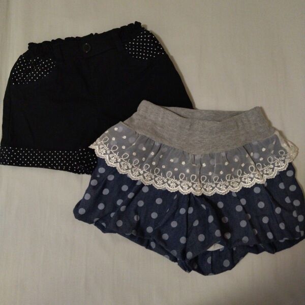 女の子 ショートパンツ 短パン 2枚セット 110 レース ドット