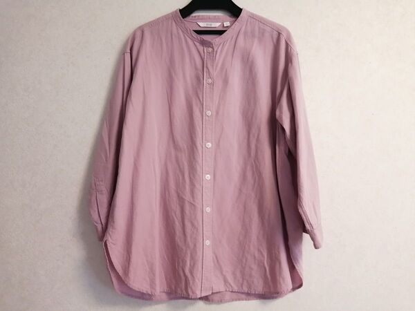 ユニクロ シャツ 七分袖 襟なし ピンク M