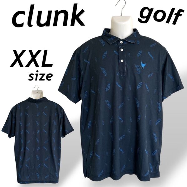 clunk クランク メンズ ゴルフ 半袖ポロシャツ XXL 総柄 ネイビー(s4)☆