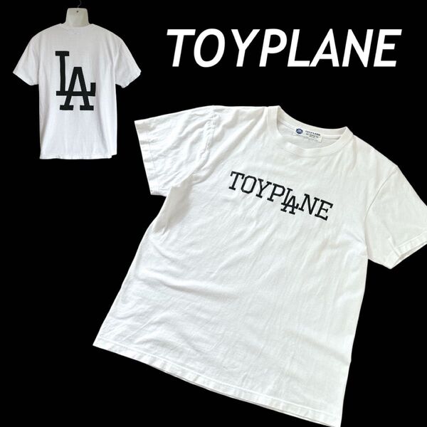 TOYPLANE トイプレーン メンズ Tシャツ 半袖 M~L相当 ロゴプリント ホワイト系 (y3)☆