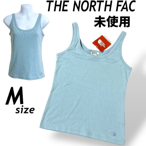 未使用 THE NORTH FAC レディース ノースリーブ カットソー M 刺繍ロゴ ライトブルー系 (y4)☆