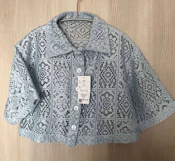 【新品・未使用】透かし編みショート丈半袖シャツ