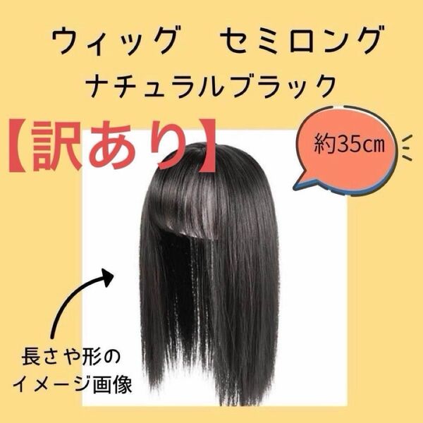 【訳あり】セミロング 部分ウィッグ【ナチュラルブラック】前髪あり 頭頂部