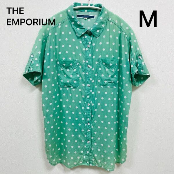 【M】半袖ブラウス 羽織り グリーン 水玉 THE EMPORIUM 夏物 M