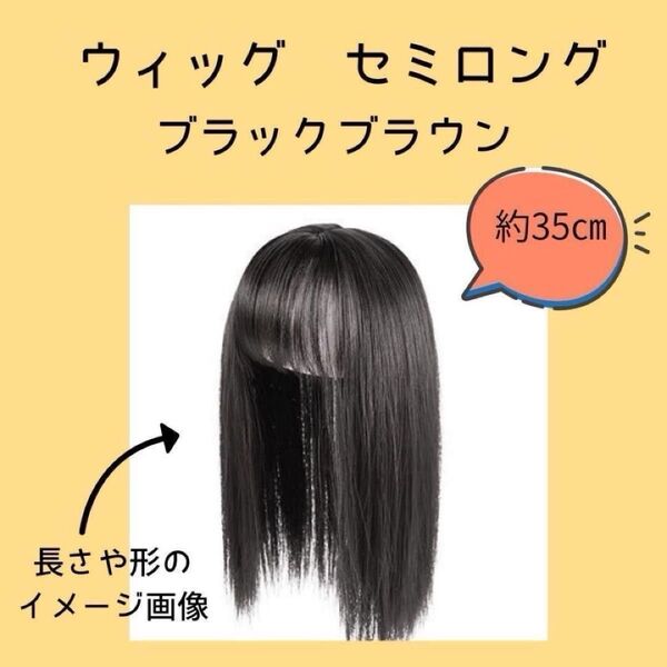 ラスト1点 セミロング 部分ウィッグ【ブラックブラウン】前髪あり イメチェン 約35㎝