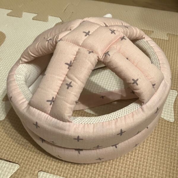 ベビー 転倒防止クッション ピンク クロス柄 ヘッドガード クッションヘルメット