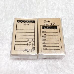 スタンプ はんこ ラバースタンプ イヌ 犬 柴犬 手帳 スケジュール メモ 文具 2点セット