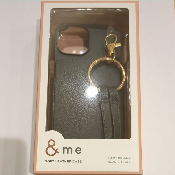 ELECOM エレコム iPhone 15 レザーケース オープン ショルダーストラップ付き &Me チャコールブラック