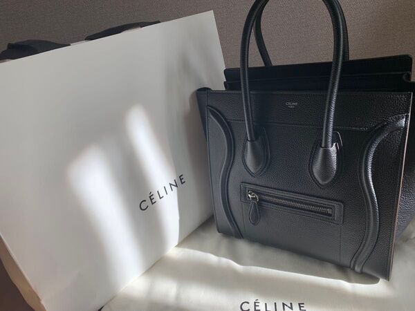 セリーヌ レザー ハンドバッグ ブラック ラゲージ CELINE バッグ マイクロ