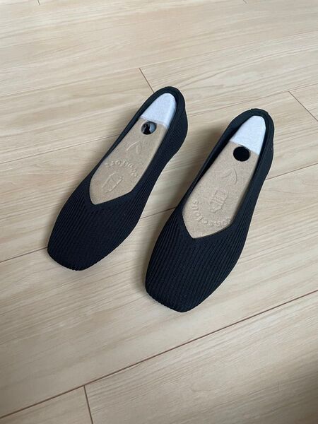 【未使用品】VIVAIA Margot2.0 スクエアトゥ エクストラワイドフラットシューズ(黒)23.5cm