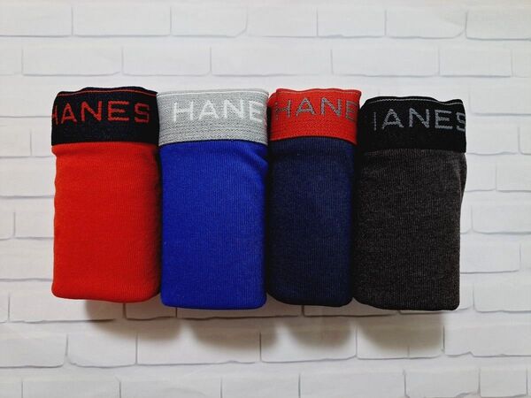 Hanes ボクサーブリーフ 4枚セット L 前開き メンズ 黒 赤 青 紺 ロゴ インナー パンツ ボクサーパンツ ヘインズ