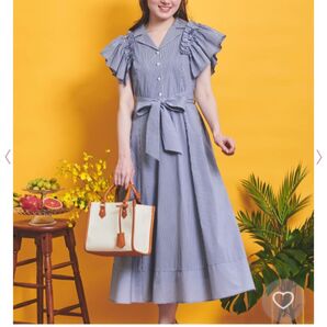 ノエラ ストライプ シャツワンピース 新品未使用 綺麗め Noela ワンピース 夏 フリル 半袖 ロングワンピース