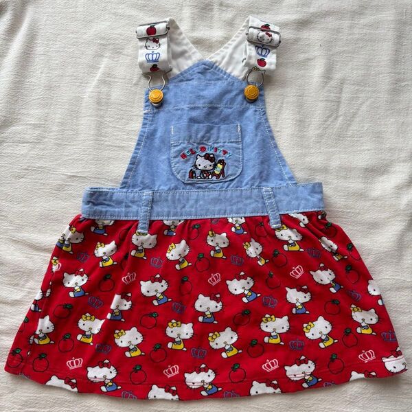 【90cm】baby doll Hello kitty ジャンパースカート ワンピース 女の子 デニム キッズ 子供服