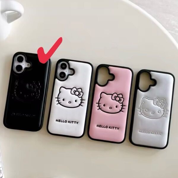 iPhone16ケース レザーケース ブラック ハローキティ